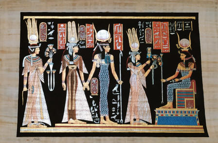 Papyrus art 5 Queens, black background