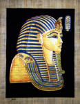 Egyptian Papyrus Painting: King Tut  Funeral Mask Side View Mask Dramatic Black Background