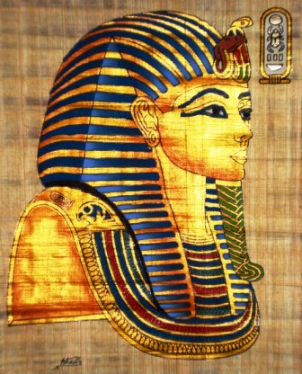 Egyptian Papyrus Painting: King Tut  Funeral Mask Side View