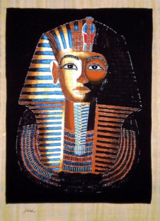 Papyrus Painting: King Tut  Funeral Mask Shadowed