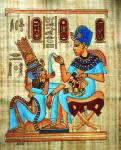 Egyptian Papyrus Painting: King Tut  Perfuming His Wife