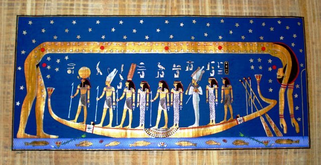 Papyrus Painting:The Celestial Goddess Nut Solar Boat
