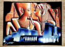Egyptian Papyrus Painting: Ramses the Great and Queen Nefertari over Philae