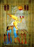 Egyptian Papyrus Painting: Akhenaten and Nefertiti and Child Offer Sacrifices