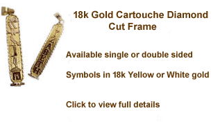 Personalized jewelry, 18k gold diamond cut frame cartouche.
