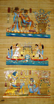 Papyrus collage painting of King Tut