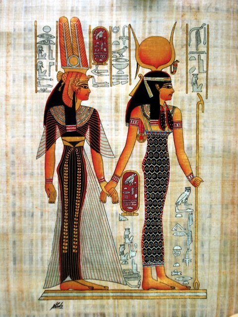 Papyrus art Isis leads Nefertari in the afterlife
