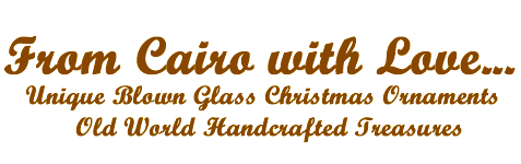 logo:  Egyptian blown glass Christmas ornaments
