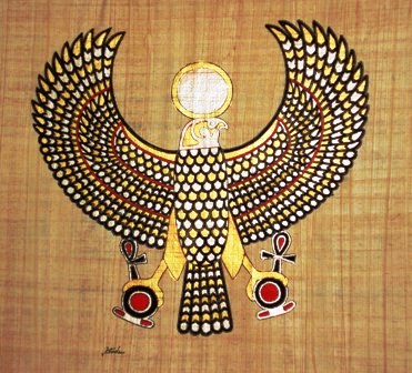 Egyptian Papyrus Painting -  Golden Falcon