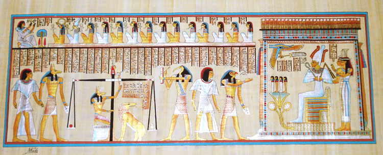 Final judgment papyrus art with golden highlights.