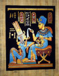 Egyptian Papyrus Painting: King Tut  Perfuming His Wife Dramatic Black Background