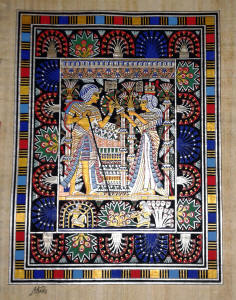 Egyptian Papyrus Painting: Marriage Card of King Tut and His Wife 