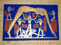 papyrus art celestial goddess nut blue background