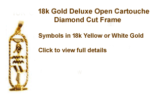 Delux open cartouche with a diamond cut frame in 18k gold