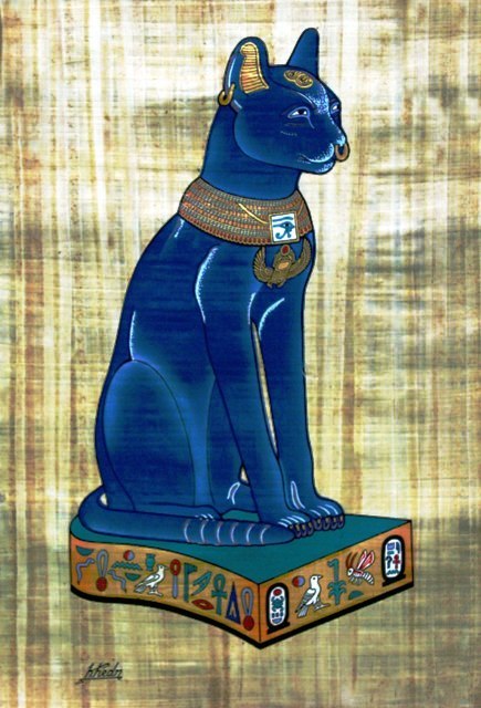 Papyrus Painting - Blue Bastet (Bast) the Egyptian Cat