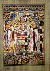 Egyptian Papyrus Painting: Marriage Card of King Tut and His Wife