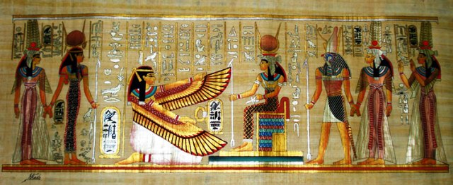 &nbsp;Papyrus Painting - Coronation of Nefertari with Golden Highlights