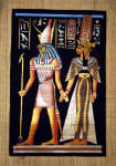 Egyptian  Papyrus Painting:  Queen Nefertari and Horus Dramatic Blackground