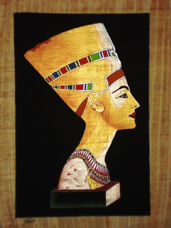 Papyrus Painting - Golden Queen Nefertiti with Black Background