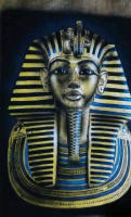 Egyptian Papyrus Painting: King Tut  Funeral Mask 