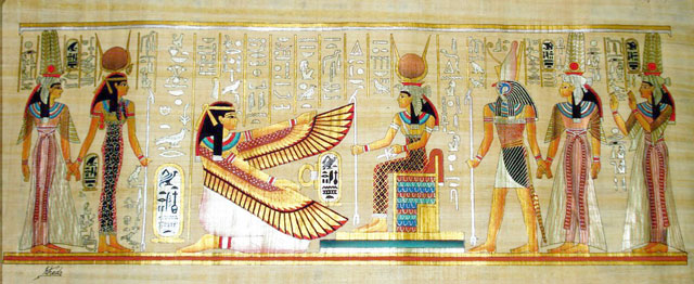  Papyrus Painting - Coronation of Nefertari with Golden Highlights