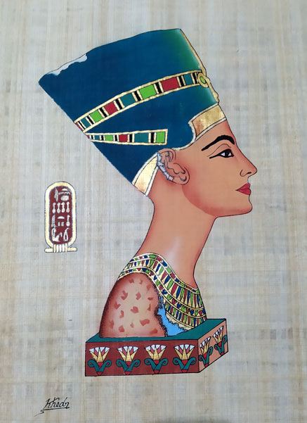 Papyrus painting of Queen Nefertiti bust