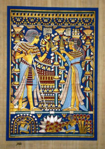 Egyptian papyrus painting King Tut marriage card