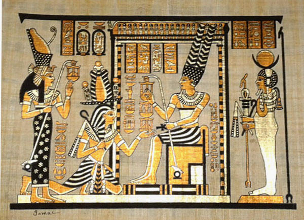 Egyptian Papyrus Painting: Ramses' Journey to the Afterlife Offering Sacrifices to Osiris