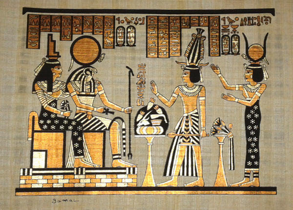 Egyptian Papyrus Painting: Ramses in the Afterlife with Isis After Passing the Final Judgment 