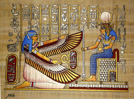 Barry vriendelijk Postcode Papyrus Painting The Egyptian Goddesses Isis and Ma'at