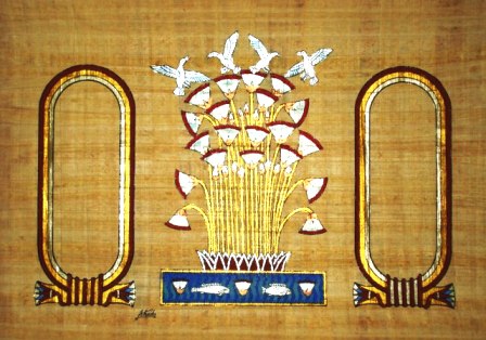 Personalized Papyrus Painting:   Birds and Lotus